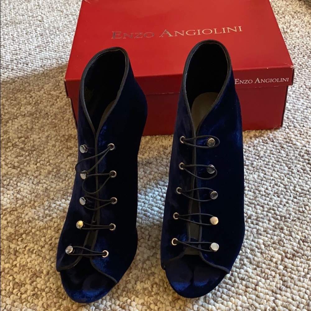 Blue black military Bootie Velvet like material
